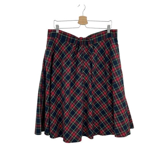 ModCloth Swingy Full Skirt Plaid Check Print Bow Waist Blue Red Plus Size 1X - Picture 6 of 10